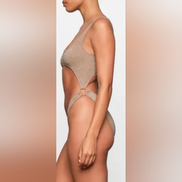 SKIMS Glitter Sparkle 1 Piece Swimsuit Sexy Monokini Sienna Nude Tan 22 24 3X - Picture 7 of 9